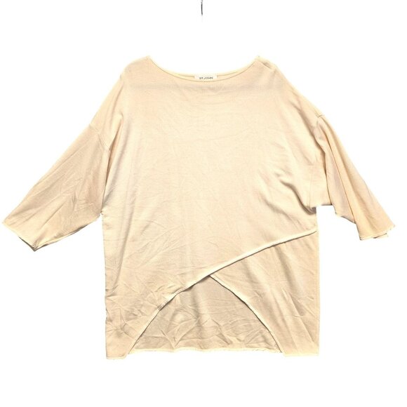 St. John Oversized Ivory Asymmetrical Knit Top L Old Money Quiet Luxury - Picture 1 of 11